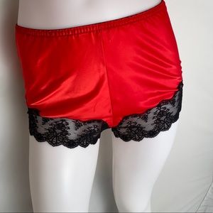 Nightwinds red satin feel panties with black lace